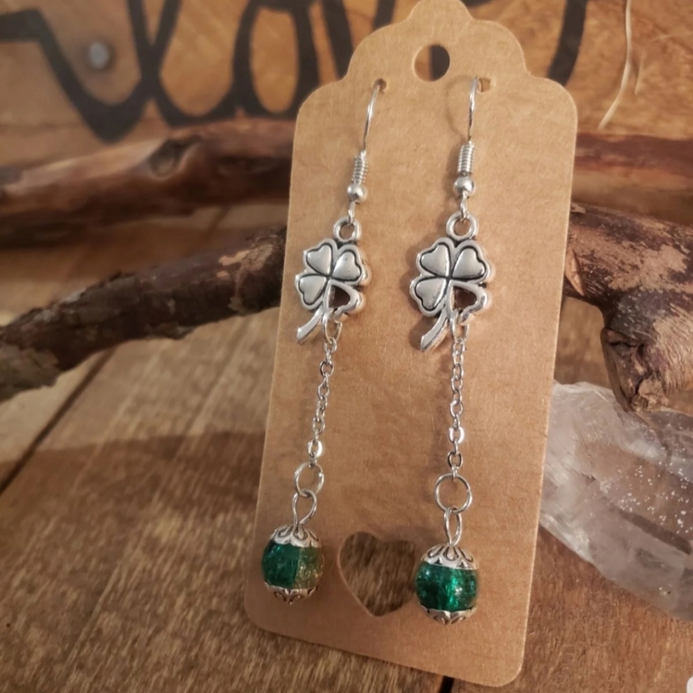 Lucky Clover Heart Shamrock earrings Long~Celtic~St Patrick's day~Irish Gift - Picture 11 of 13